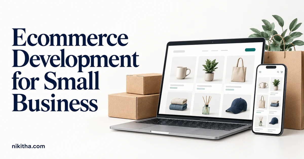Ecommerce Development for Small Business with laptop and mobile online store by Nikitha